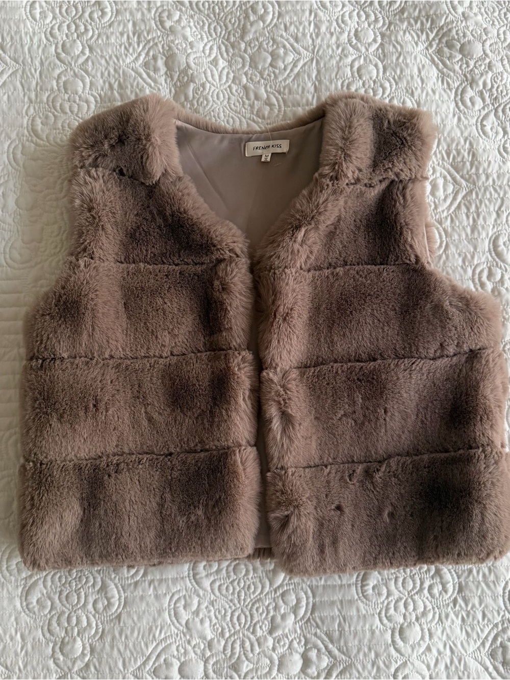 FRENCH KISS Plush Taupe Brown Faux Fur Panel Vest Size Medium